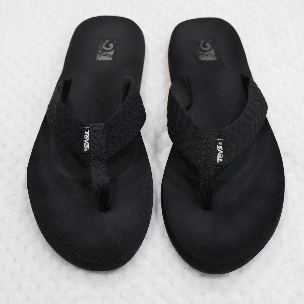 Teva Womens 9 Mush Flip Flop Sandals Black Chevron Webbing Strap 4198